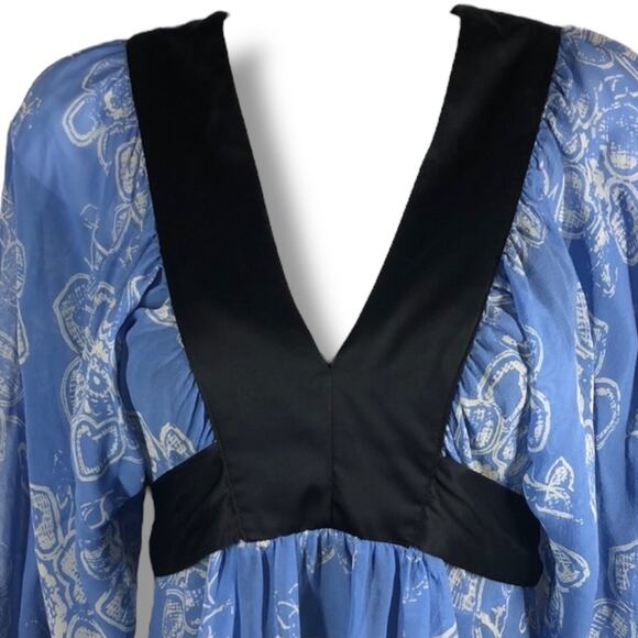 Anthropologie‎ Moulinette Soeurs Blue White Black Sheer Mini Dress Size 2 - Picture 4 of 7